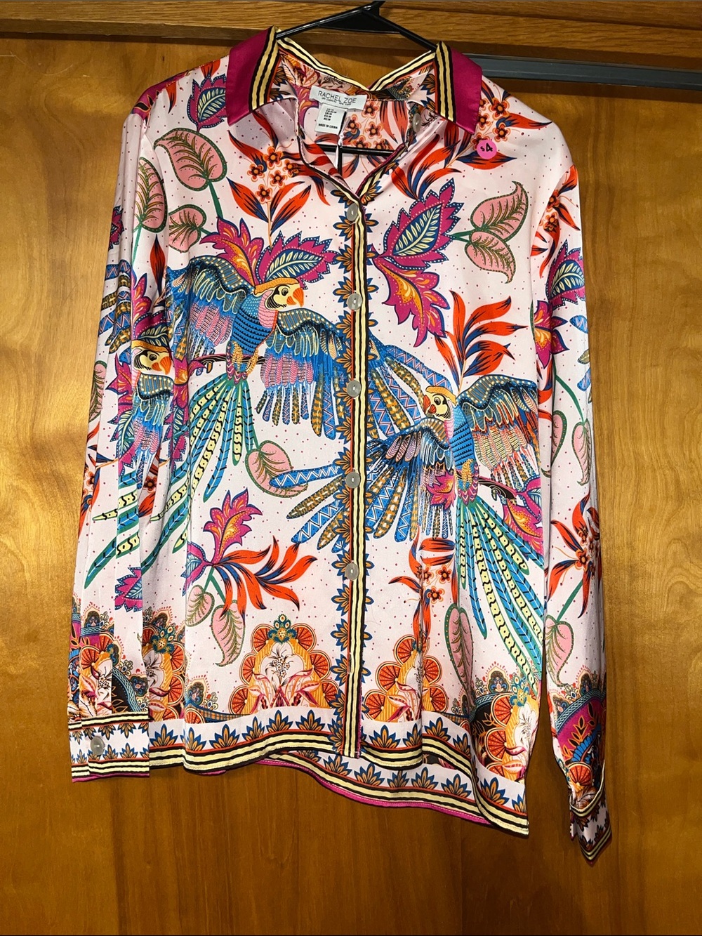 Rachel Zoe Vibrant Parrot Floral Print Button-Up Blouse